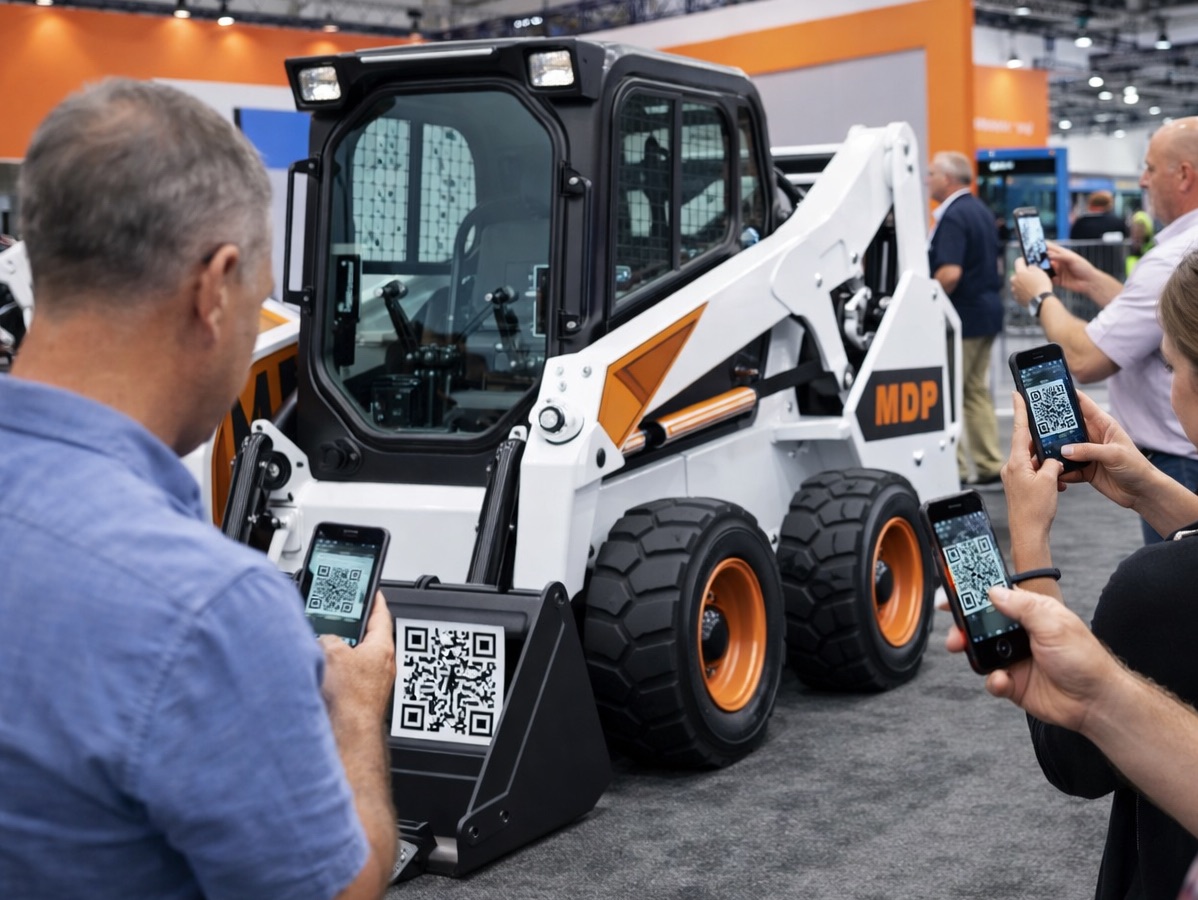 Customers scanning QR code at trade show booth